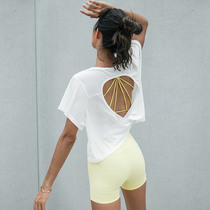  La Nikar sports top Womens loose casual split stitching backless round neck short-sleeved T-shirt Running fitness clothes