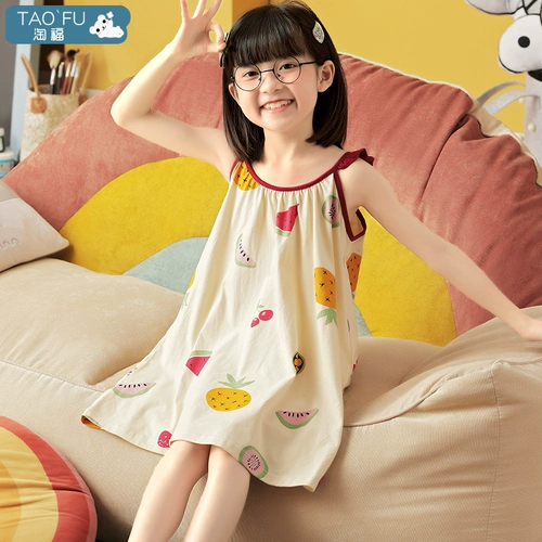 Летняя тонкая хлопковая пижама, платье-комбинация без рукавов, юбка на девочку для принцессы