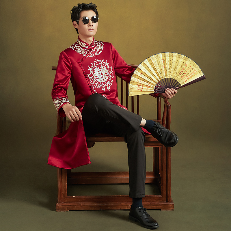 Men's show 2021 New Chinese wedding dress male groom wedding toast men's wedding toast men's show kimono