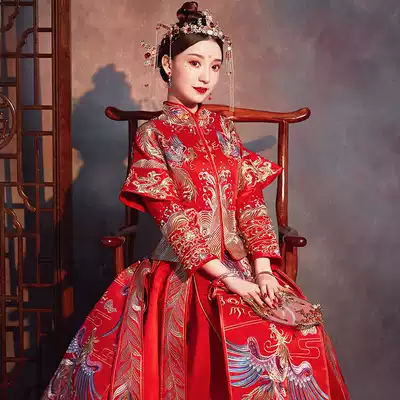 Xiuhe clothing bride 2021 New Dragon and Phoenix hanging Chinese wedding wedding dress phoenix crown Xie wedding dress show kimono female
