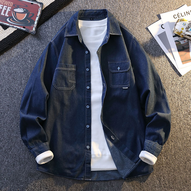 Long-Sleeved Denim Shirt, Pure Cotton, Handsome Teenage Boys, Spring and Autumn, Junior High School and High School Student Shirt Jacket, Thin and Trendy
