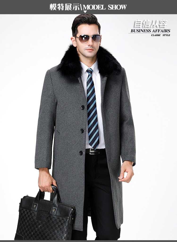 Playboy mùa đông áo khoác nam cashmere mới trung niên có thể tháo rời lót len áo khoác nam cao cấp nhập khẩu