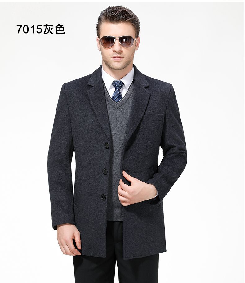 Playboy mùa thu và mùa đông nam cashmere coat dài trung niên phù hợp với cổ áo Hàn Quốc phiên bản của tự trồng len len áo gió