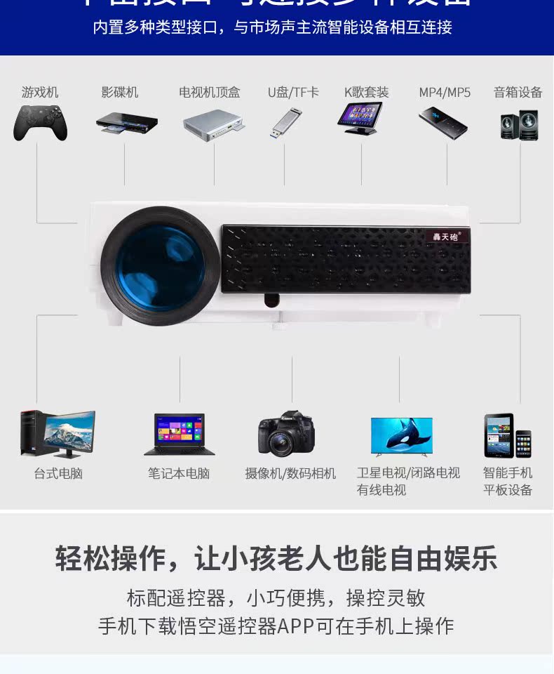 Máy chiếu mới Thunderbolt 2018 Home Office HD 1080P không dây wifi 3D rạp hát tại nhà thông minh Máy chiếu giảng dạy nhỏ Mobile Android Apple 4K không có TV màn hình