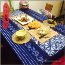 Adayin Yunnan Dali Tie-dyed Western tablecloth Pure cotton cloth Plant blue dyed ethnic style hanging striped coffee table cloth