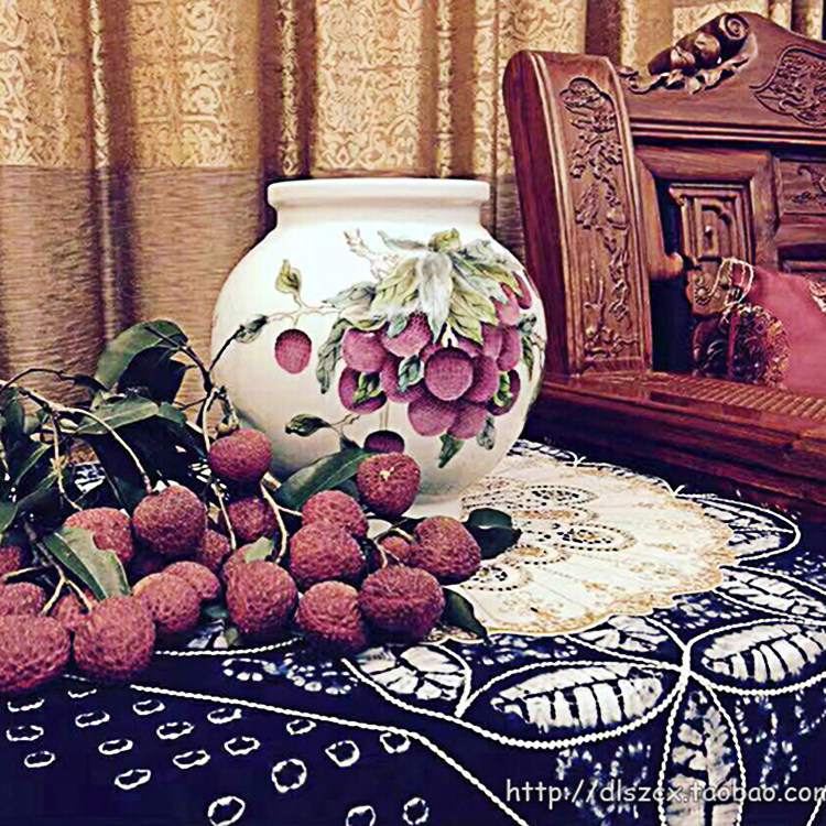 Dali Za Dye National House decorated tea mat white featuring baron embroidered square scarf cloth hanging with copper money flower