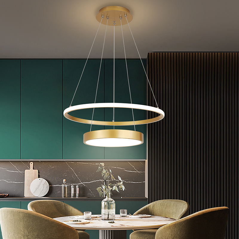 Light luxury dining room chandelier post modern gold LED restaurant hot pot shop office lamp Nordic round table lamp