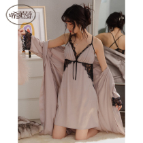 Ice Silk Sexy Harnesses Sleeping Dresses Long Sleeves Sleeping Robes Two Sets Spring Summer Thin and Medium Long Pyjamas ladies home uniforms