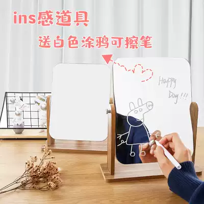 Wooden makeup mirror office desktop desktop makeup mirror ins Wind simple beauty makeup mirror student dormitory small mirror