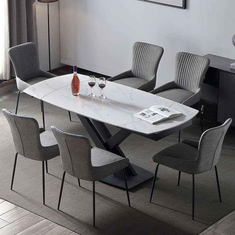 Light luxury marble slate dining table small apartment rectangular multi-function rotating retractable household dining table and chair combination