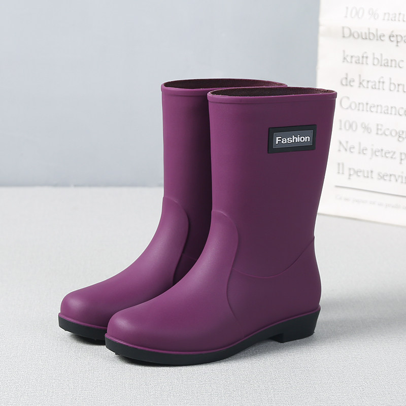 Mid-tube rain boots women's fleece short rain boots non-slip waterproof rubber shoes work labor insurance shoes short boots water shoes warm water boots