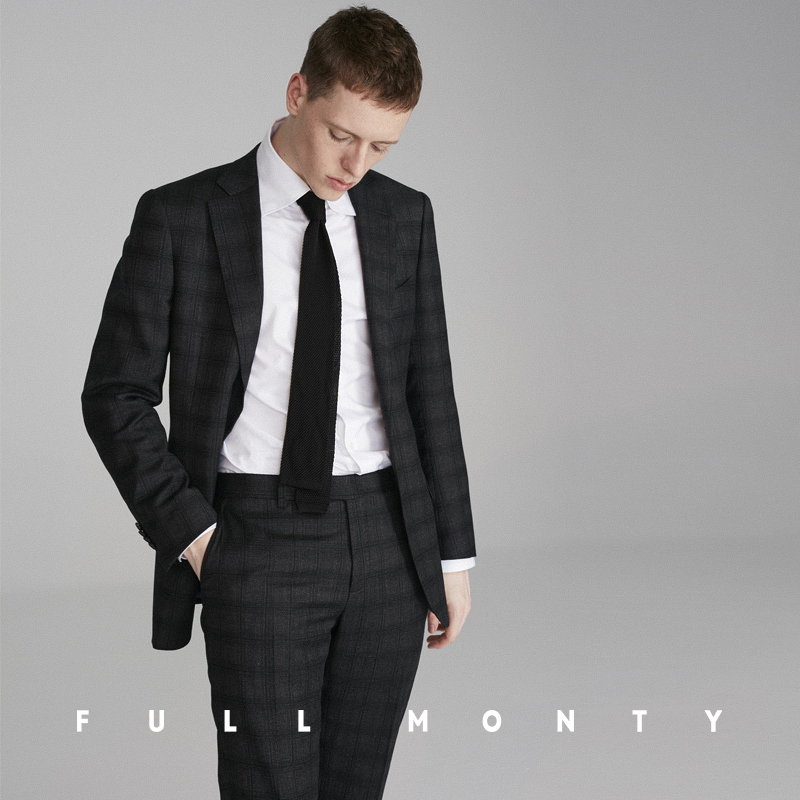 Full Monty Xuân / Hè tối Grey Plaid Business Suit nam cưới Suit Slim Groom