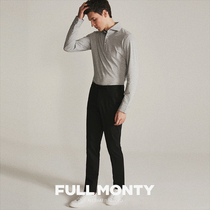 FULL MONTY casual pants mens long pants black straight slim business dress mid-high waist Autumn Winter