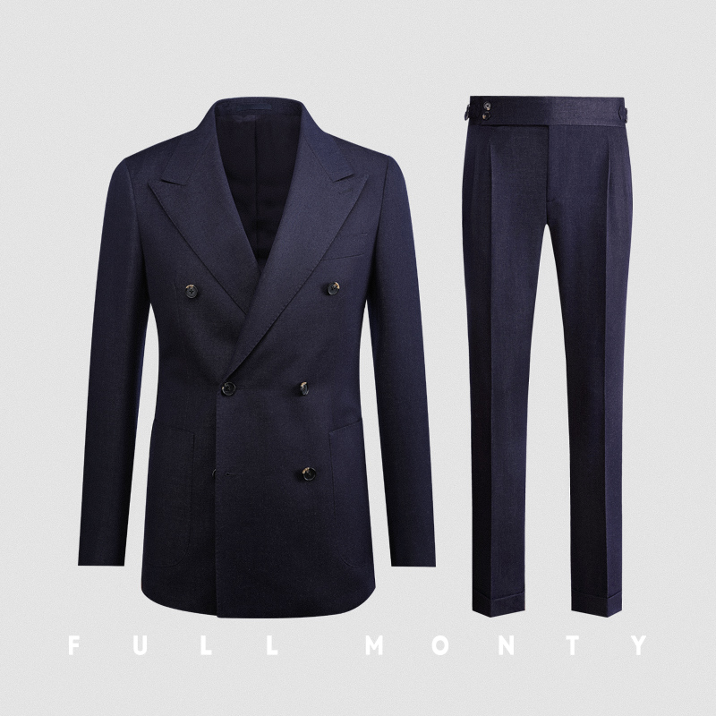 Full Monty Tây Tạng kết cấu màu xanh denim đúp hàng khóa thiết lập kinh doanh xà lan phù hợp với công việc chuyên môn Tây nam