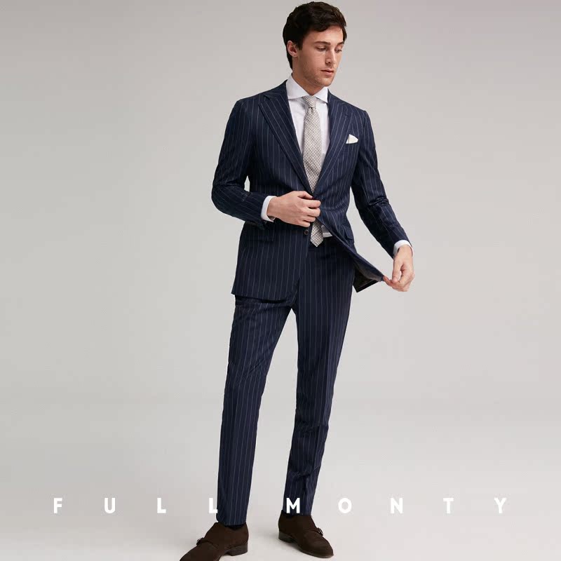 Full Monty Tây Tạng màu xanh sọc Suit nam len tinh khiết Business tiệc Professional Suit