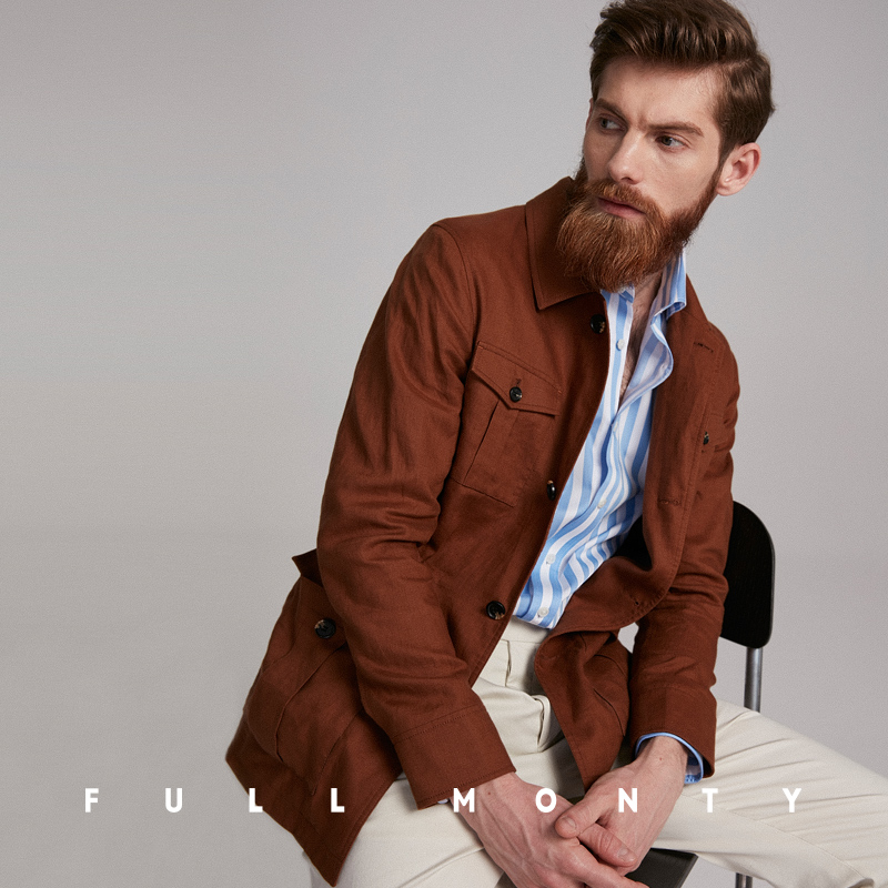 Full Monty Spring / Summer Cà phê màu lanh kinh doanh bình thường đơn hàng nút-up áo khoác săn áo khoác áo khoác của nam giới.