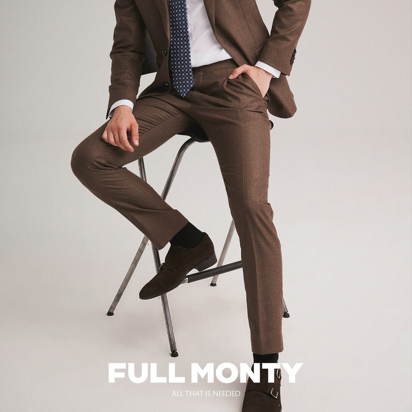 FULL MONTY Men's Brown Trousers Business Formal Fitted Suit Trousers Casual Straight Wool Suit Trousers