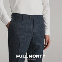 FULL MONTY BLUE LINEN TROUSERS MENs CASUAL SLIM-fit HANGING STRAIGHT TUBE BUSINESS SUIT PANTS SPRING and summer