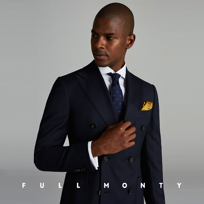 Full Monty Tây Tạng Blue Bird Eye In Suit đúp Row Nút nam Business Body Slim len Professional ăn mặc