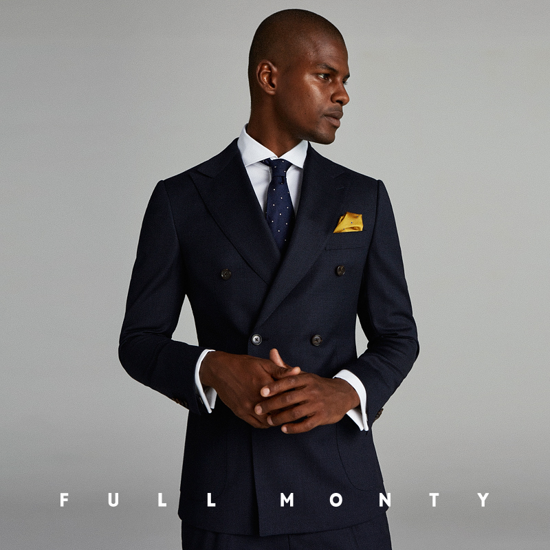 Full Monty Tây Tạng Blue Bird Eye In Suit đúp Row Nút nam Business Body Slim len Professional ăn mặc