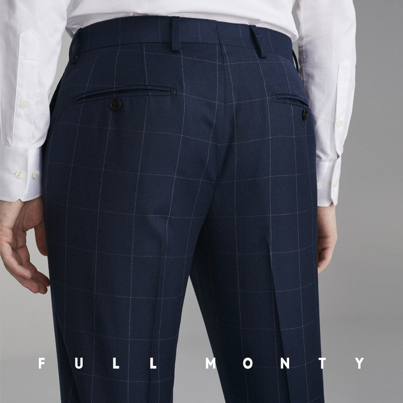 Big White sọc ca rô len quần Ý Non xếp li quần Full Monty nam belted quần Suit.