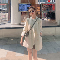 Beige blazer womens short casual loose Korean version early spring 2021 New Net red double breasted small suit