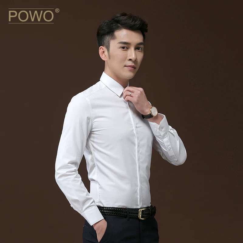 POWO Summer shirt, with embroidery, slim fit, Korean style