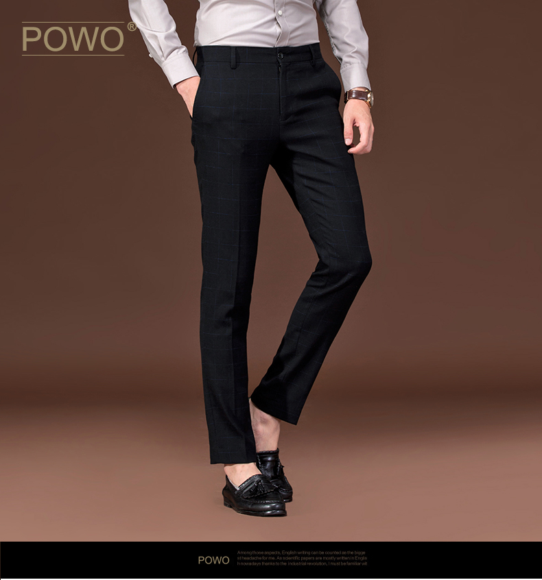 Quần tây nam POWO phiên bản Hàn Quốc của doanh nghiệp tự canh tác chân đen giản dị phù hợp với quần kẻ sọc kéo dài quần mùa thu đông đồ tây