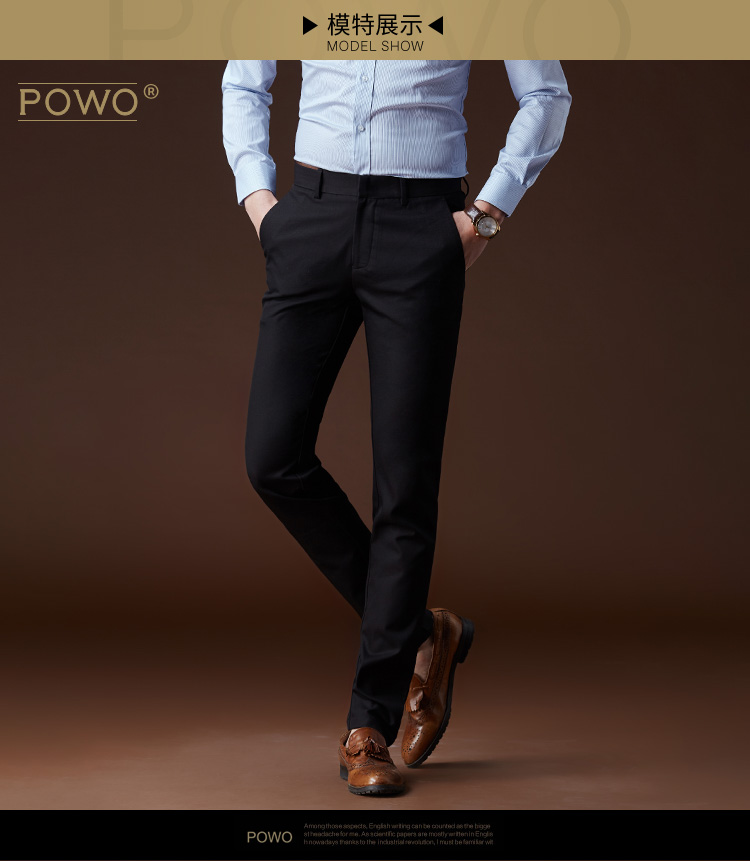 POWO quần âu quần tây nam Slim kinh doanh bình thường micro-thun đen quần nam xu hướng quần trẻ - 3/4 Jeans quần áo thể thao nam