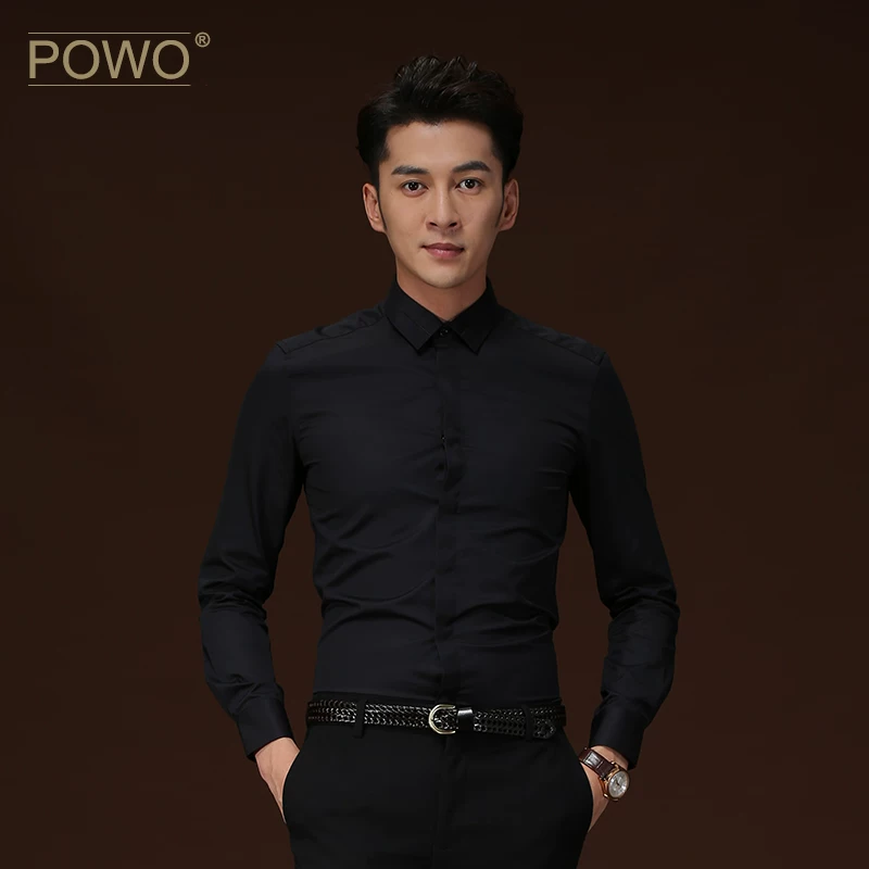POWO Summer shirt, with embroidery, slim fit, Korean style