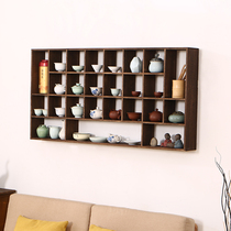  Solid wood teacup purple sand pot storage rack Bogu rack Duobao pavilion master cup holder Small grid size 13X13 cm