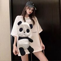 Summer 2021 New Korean version of three-dimensional panda long short sleeve T-shirt female loose thin versatile student jacket