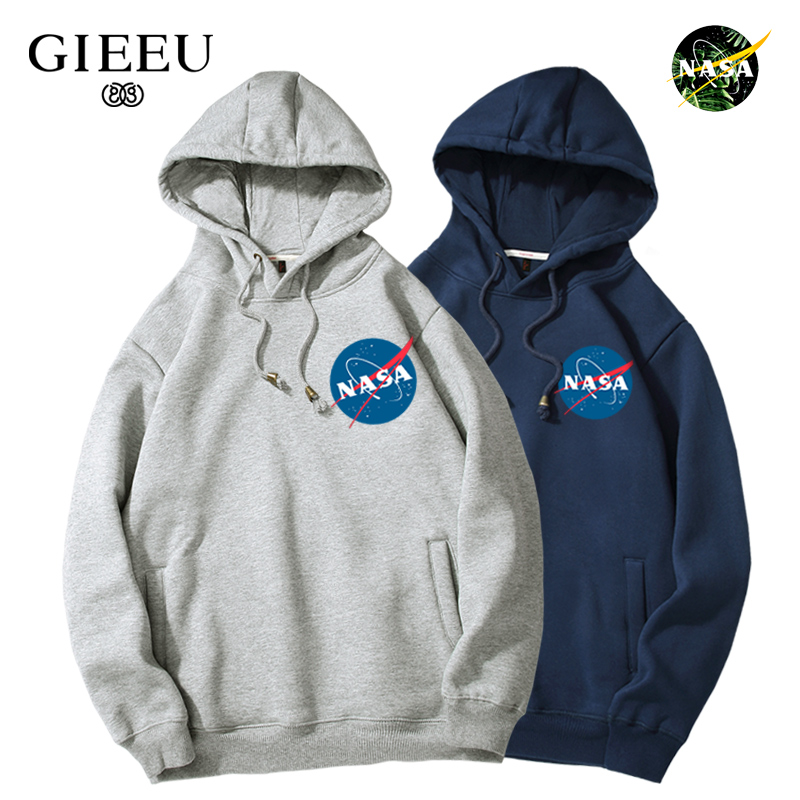 ins super hot spring and autumn NASA tide brand sweater men NASA logo plus velvet thick hoodie thin women's plus size