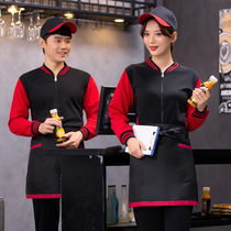 Catering waiter overalls long-sleeved women and men autumn and winter clothing Restaurant hot pot shop fast food restaurant supermarket sweater customization