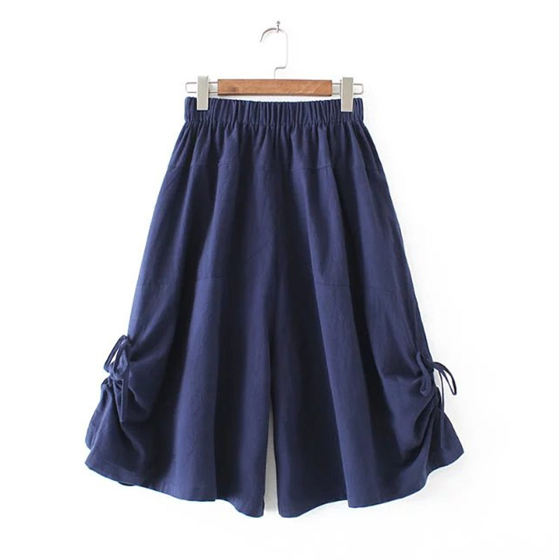 Middle-aged old woman fat mother summer dress plus large cotton cotton seven pants middle summer broad leg pants