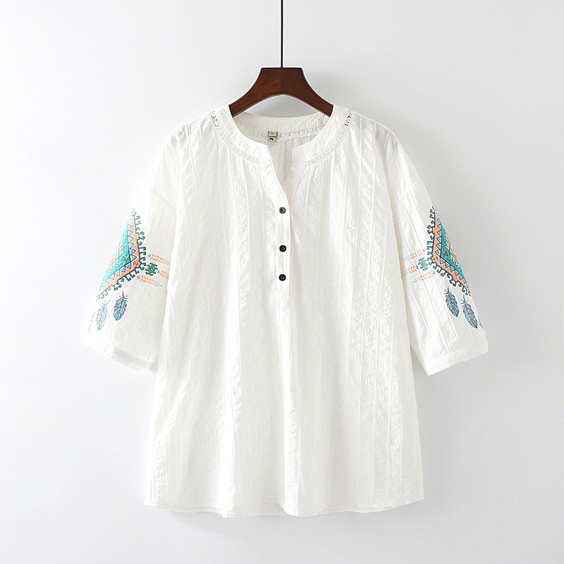 Middle-aged women's clothing large size fat mother summer short-sleeved T-shirt summer middle-aged women's foreign school mother top women's cotton