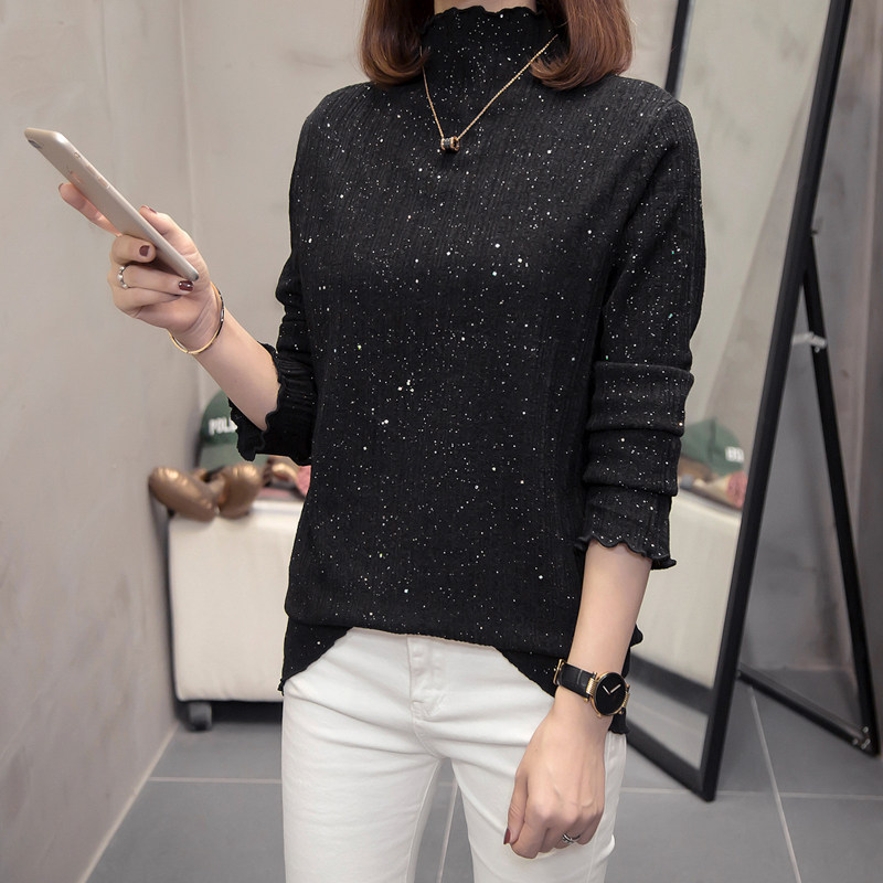 Middle-aged women's large size mother 2021 spring new fat mother covered belly bottoming shirt women's long sleeve loose foreign pie