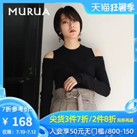 MURUA Phụ nữ Nhật Bản Thời trang Slim Stra quàng Màu dệt kim Áo thun gợi cảm Áo len tròn cổ Slim Top - Áo / áo thun