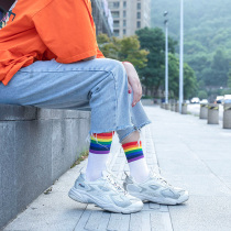 Rainbow socks womens stockings autumn ins tide Net red cotton socks straight tube long socks Tide Street thin Japanese series