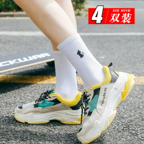 White socks Womens Mid-range socks sports ins tide this year Net red socks spring and summer street black high-waisted stockings women