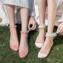 Socks womens socks summer season thin transparent glass cotton bottom lace lace ins tide boat Socks womens crystal socks