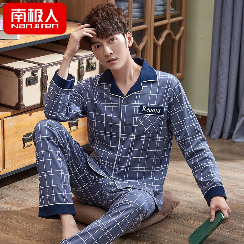 Mens đồ ngủ cotton dài tay mùa xuân và mùa thu cha ở tuổi trung niên làm tăng kích thước của mùa thu cardigan bộ lỏng lẻo bông cotton mỏng.