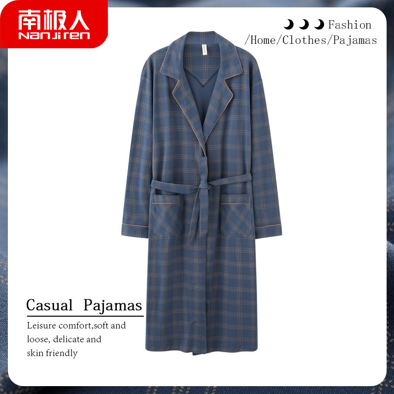 All-cotton sleepwear pyjamas for men's spring and autumn in pure cotton long sleeves men's bath robes middle-aged thin autumn and winter home suits suit
