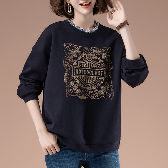 Clearance pick-up counter withdraws the last order big-name foreign trade women's clothing ironing drill plus velvet thick cotton T loose fat mm top - Taobao