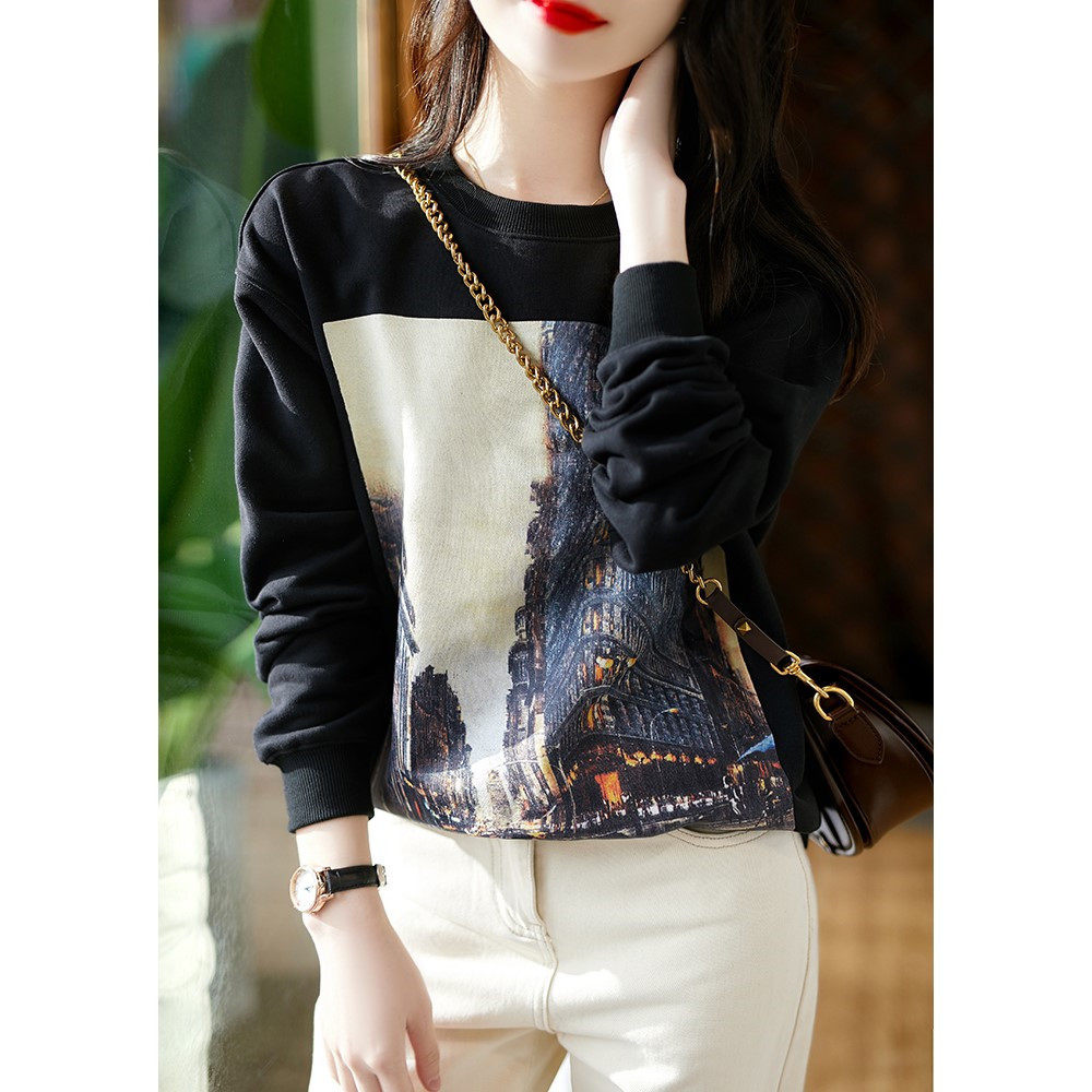 Foreign trade cutting label women's clothing export urban fashionable printed top 2022 autumn and winter new cotton slim sweater women