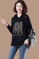 Clearance pick-up leakage foreign trade original single-cut label womens fashion printing ironing diamond sweater womens loose and thin long-sleeved top