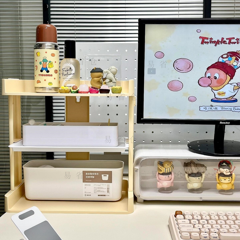 Girl's Desk Workstation Essential: Desktop Storage Box, Ins-Style Bookshelf, Bookend, Extendable Office Desk Organizer