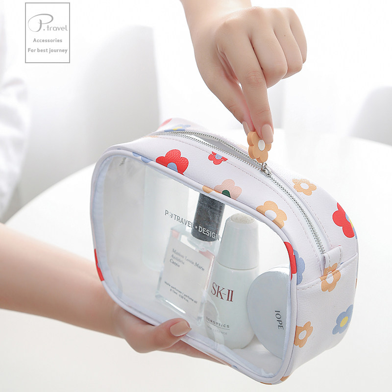 ins Korea Hyun Yafeng cosmetic bag transparent small fresh cute female trumpet portable carry-on cosmetic storage bag