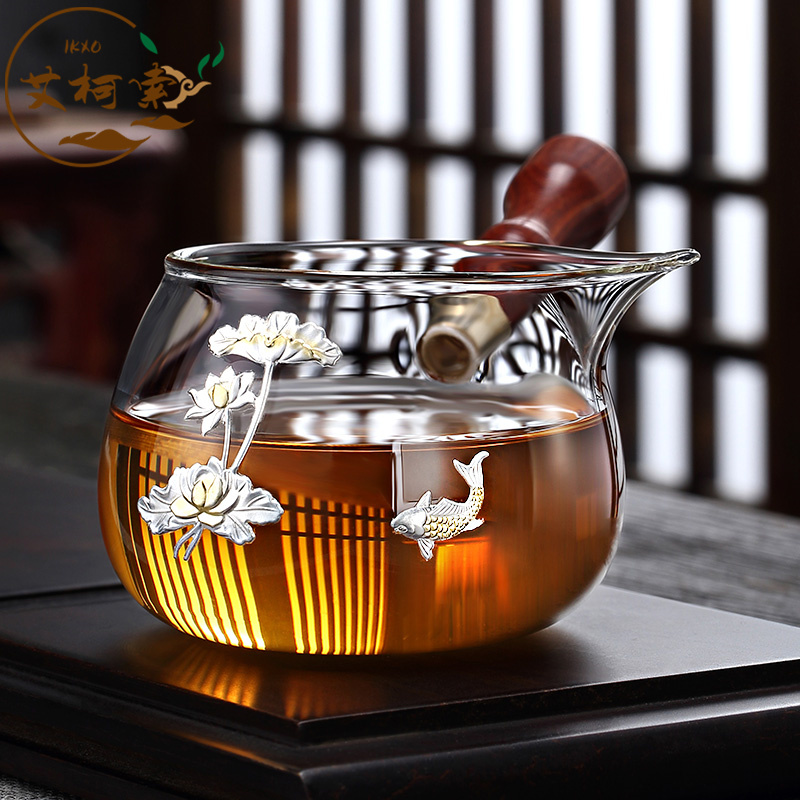 Japanese side handlebar cup glass inlaid tea divider padded tea cup thickened heat-resistant Tea Sea kung fu tea set accessories