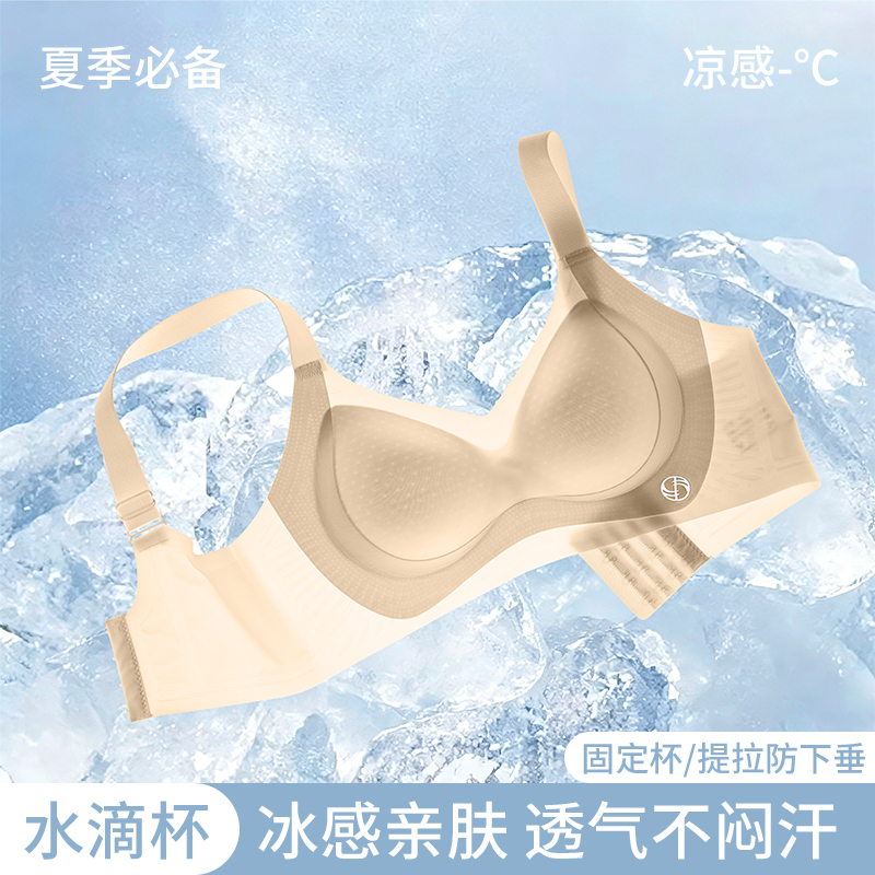 Summer Cool and Skin-Friendly Underwear for Women, Ultra-Thin Ice Silk Cooling Seamless Wireless Bra That Gathers Side Breasts, Prevents Sagging, and Lifts the Bust